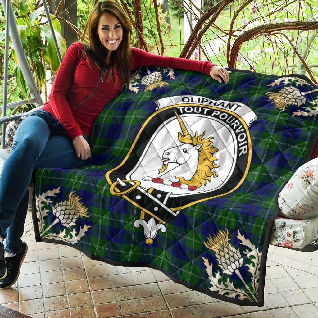 Oliphant Modern Tartan Crest Premium Quilt - Gold Thistle Style