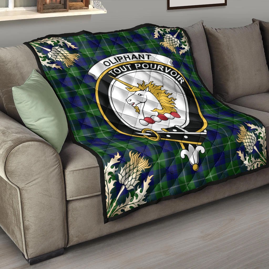 Oliphant Modern Tartan Crest Premium Quilt - Gold Thistle Style