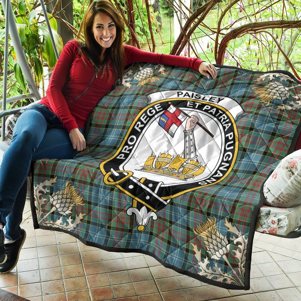 Paisley Tartan Crest Premium Quilt - Gold Thistle Style