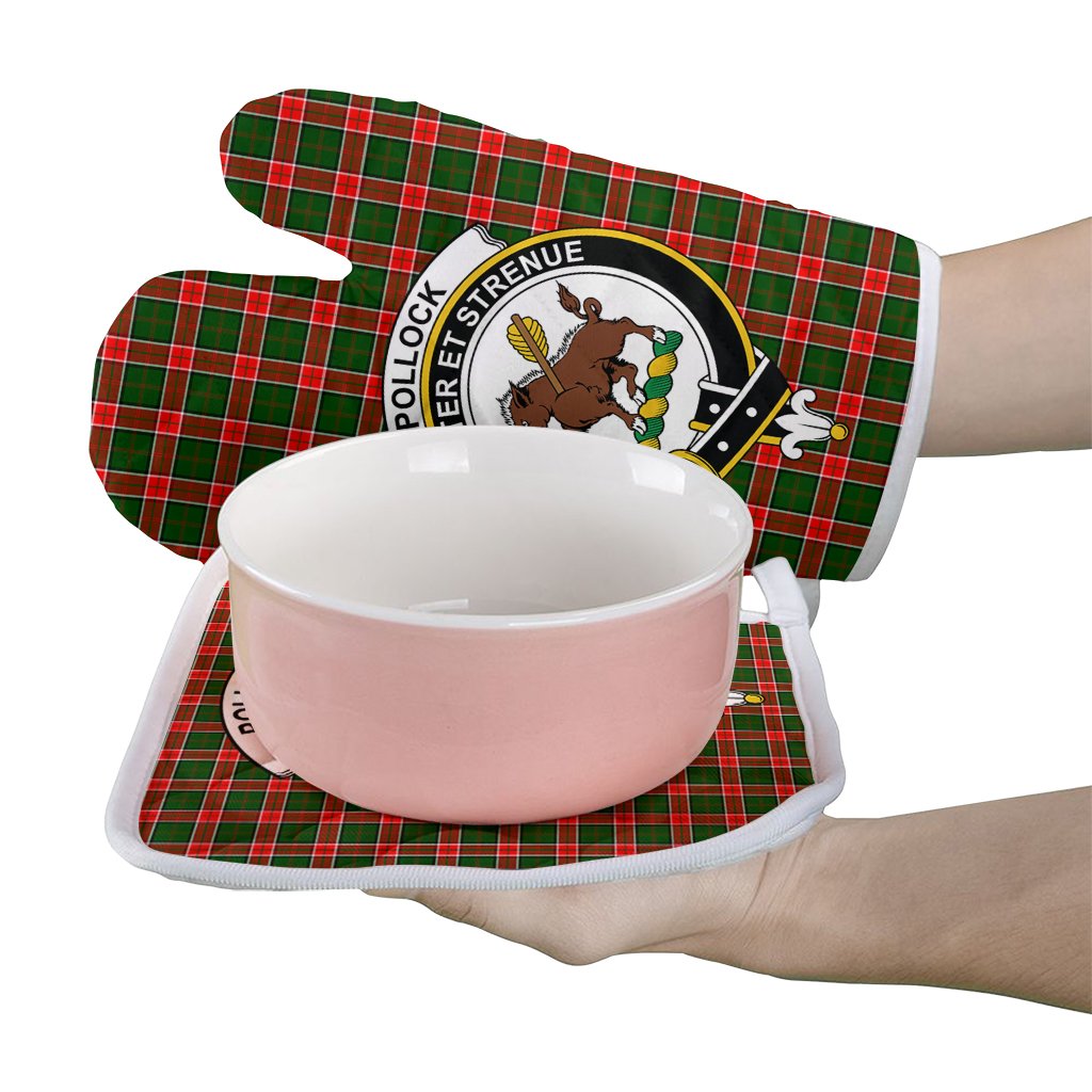 Pollock Modern Tartan Crest Oven Mitt And Pot Holder (2 Oven Mitts + 1 Pot Holder)