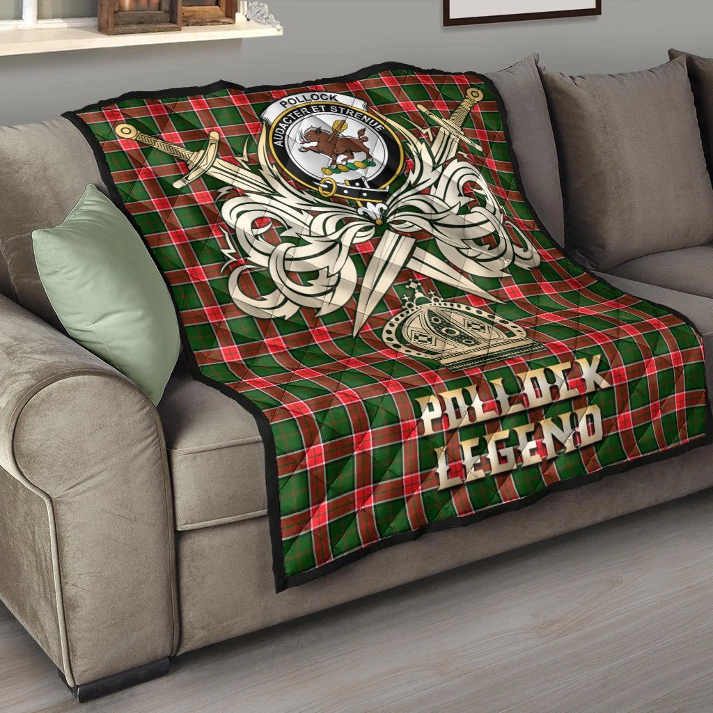 Pollock Modern Tartan Crest Legend Gold Royal Premium Quilt