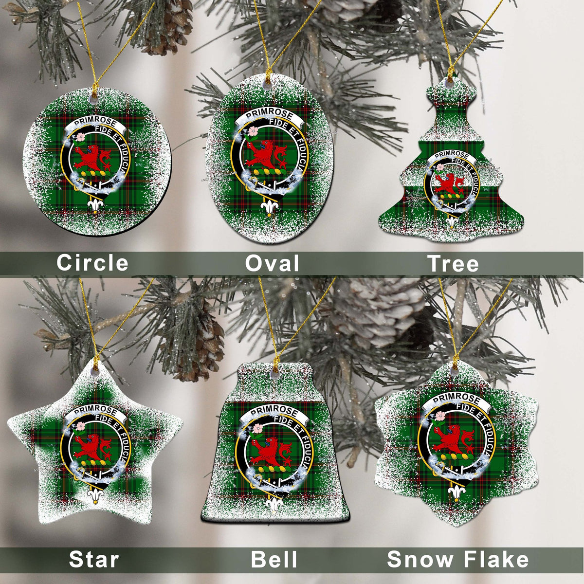 Primrose Tartan Christmas Ceramic Ornament - Snow Style