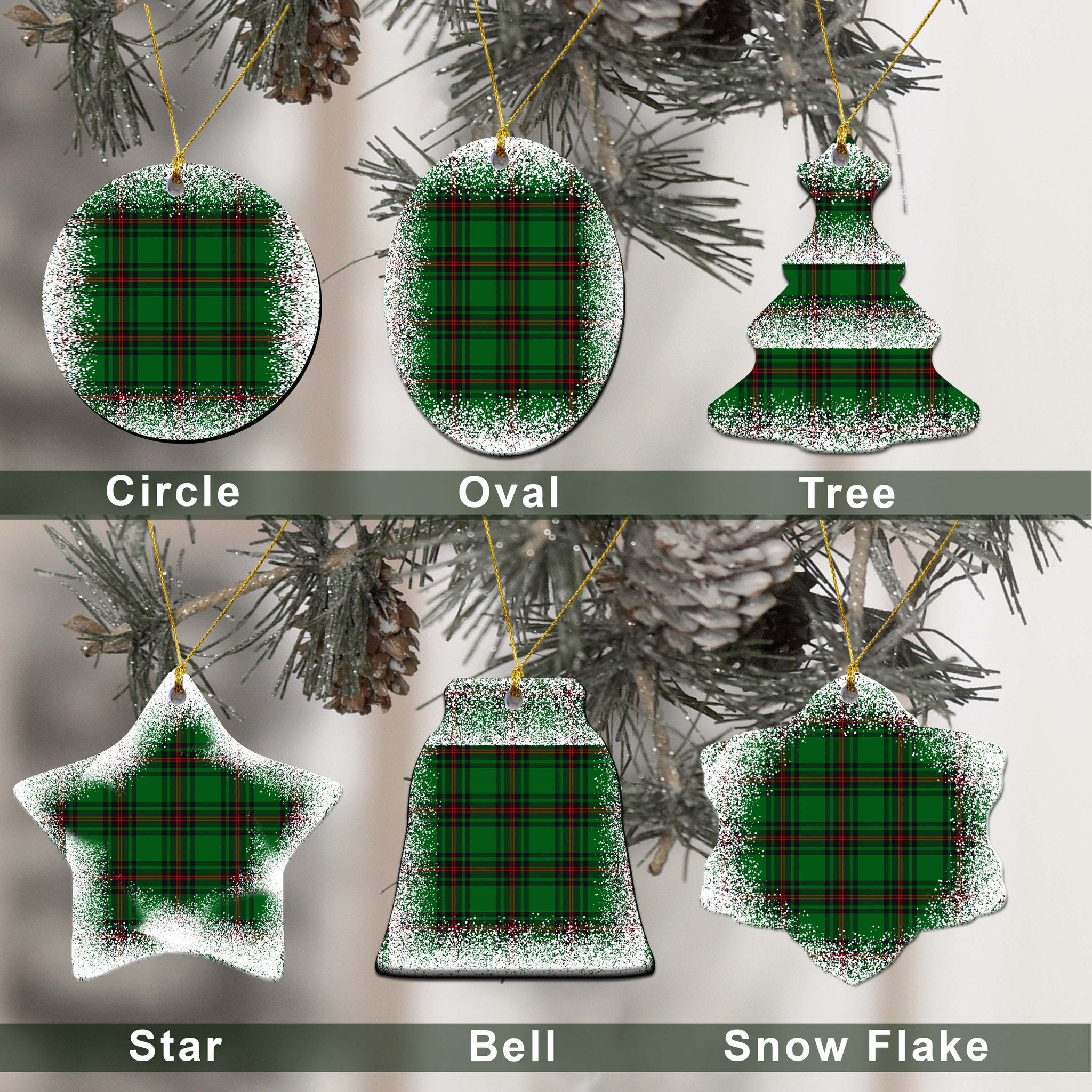 Primrose Tartan Christmas Ceramic Ornament - Snow Style