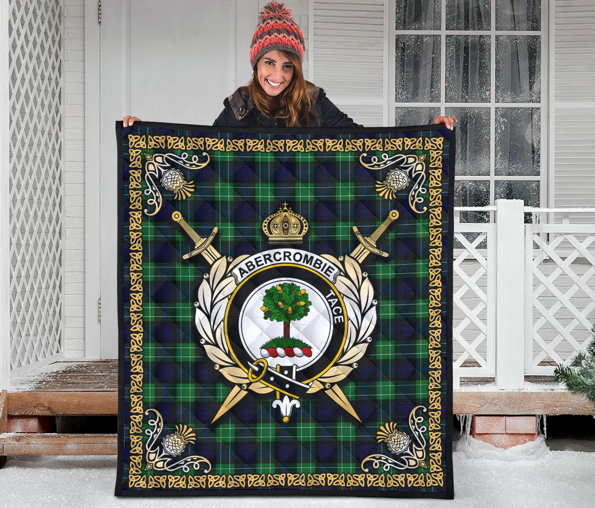 Abercrombie Tartan Crest Premium Quilt - Celtic Thistle Style