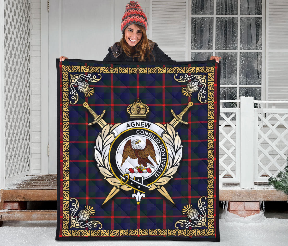 Agnew Modern Tartan Crest Premium Quilt - Celtic Thistle Style