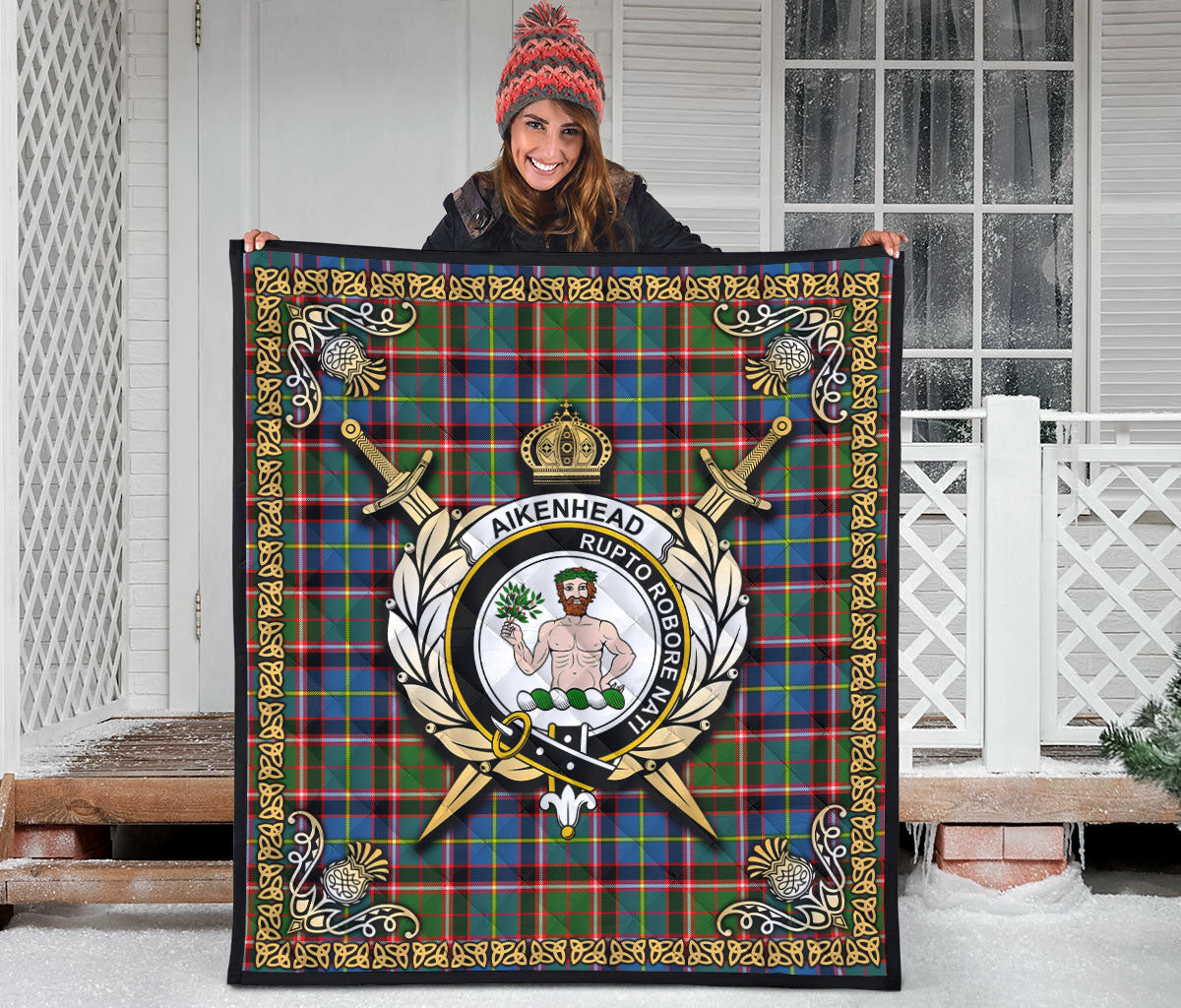 Aikenhead Tartan Crest Premium Quilt - Celtic Thistle Style