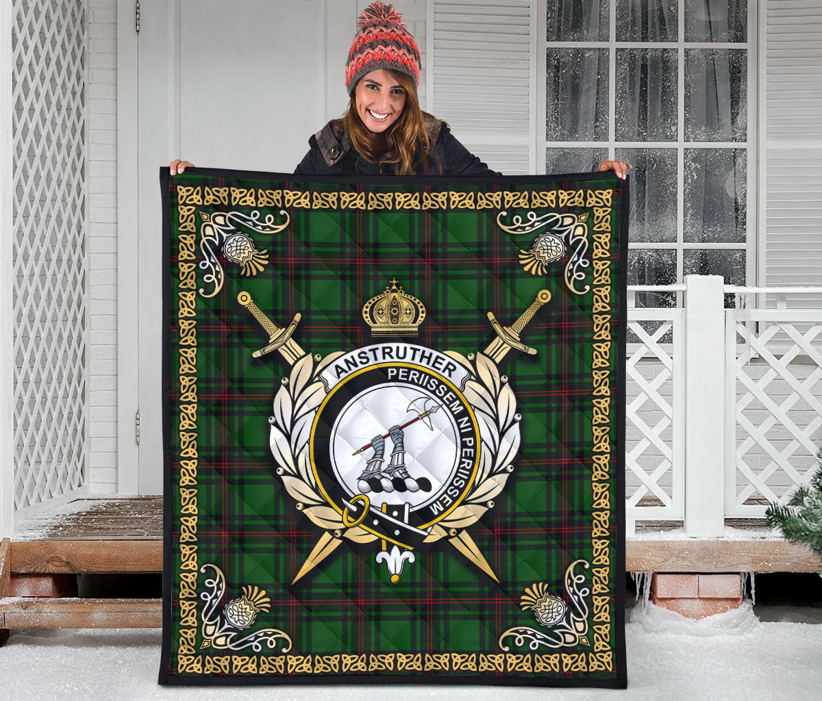 Anstruther Tartan Crest Premium Quilt - Celtic Thistle Style