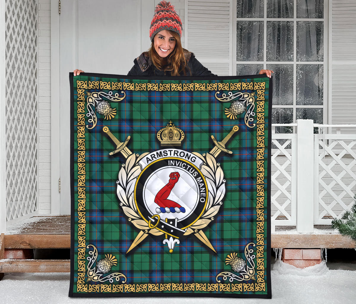 Armstrong Ancient Tartan Crest Premium Quilt - Celtic Thistle Style