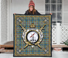 Balfour Blue Tartan Crest Premium Quilt - Celtic Thistle Style