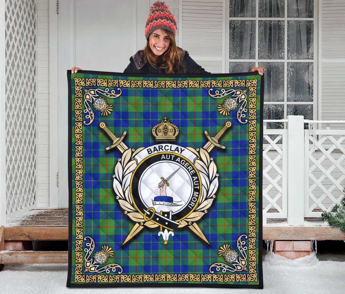 Barclay Hunting Ancient Tartan Crest Premium Quilt - Celtic Thistle Style