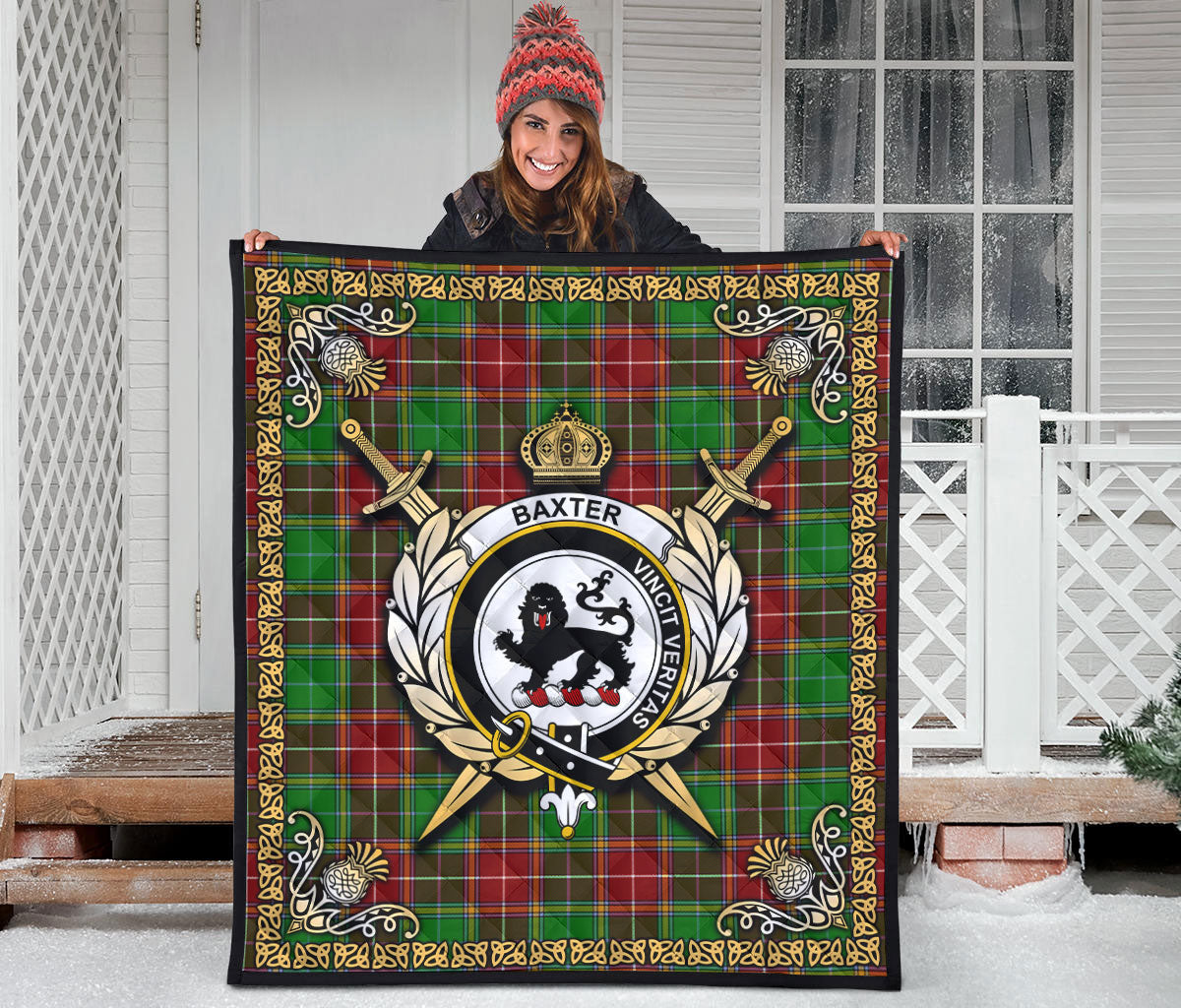 Baxter Modern Tartan Crest Premium Quilt - Celtic Thistle Style