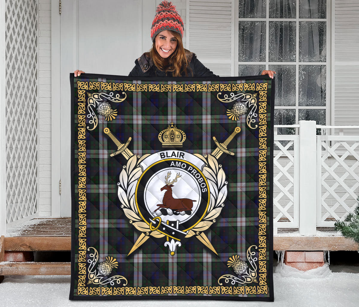 Blair Dress Tartan Crest Premium Quilt - Celtic Thistle Style