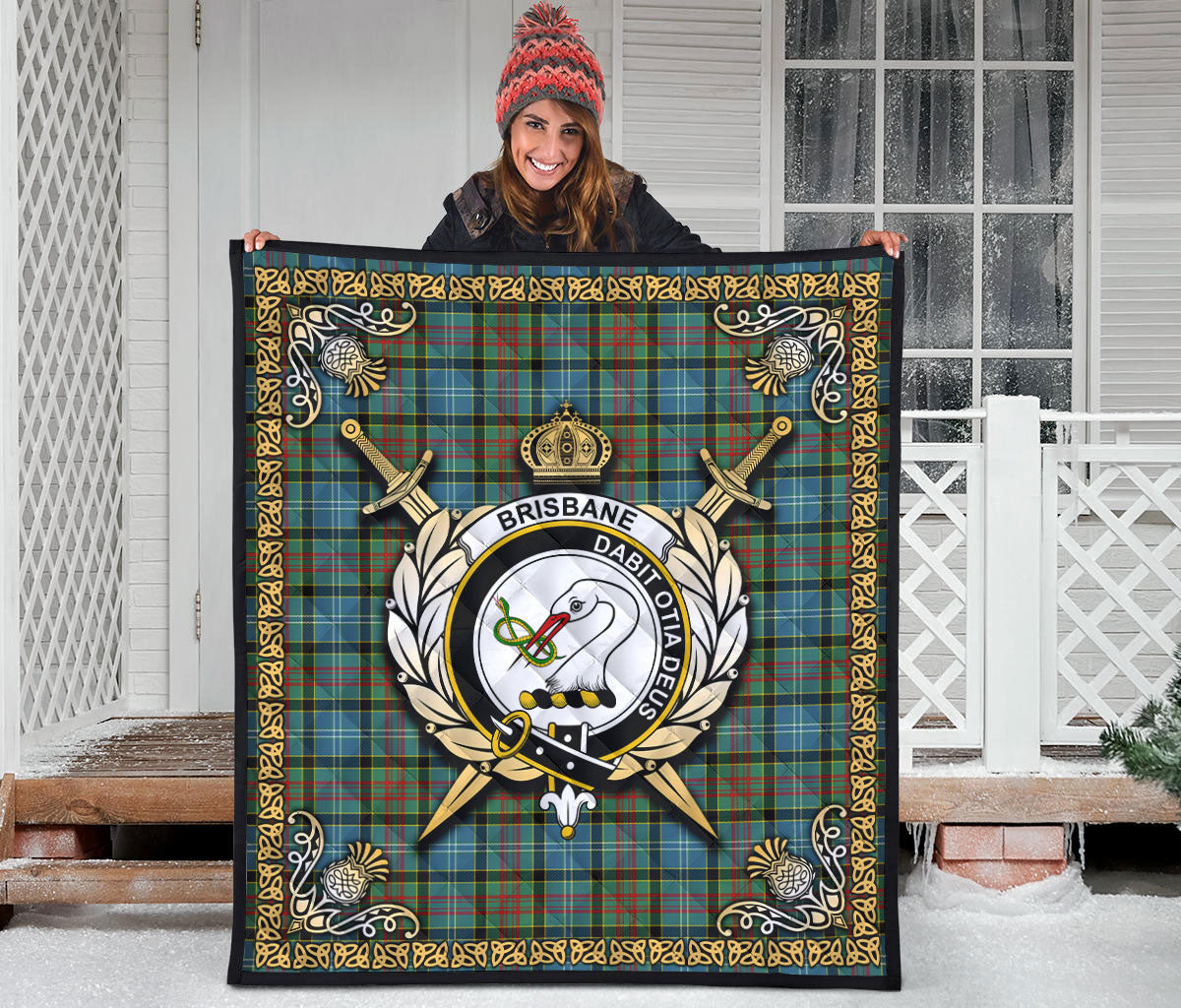 Brisbane Tartan Crest Premium Quilt - Celtic Thistle Style