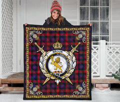 Brown Modern Tartan Crest Premium Quilt - Celtic Thistle Style