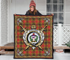 Buchanan Old Set Weathered Tartan Crest Premium Quilt - Celtic Thistle Style