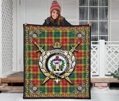 Buchanan Old Sett Tartan Crest Premium Quilt - Celtic Thistle Style