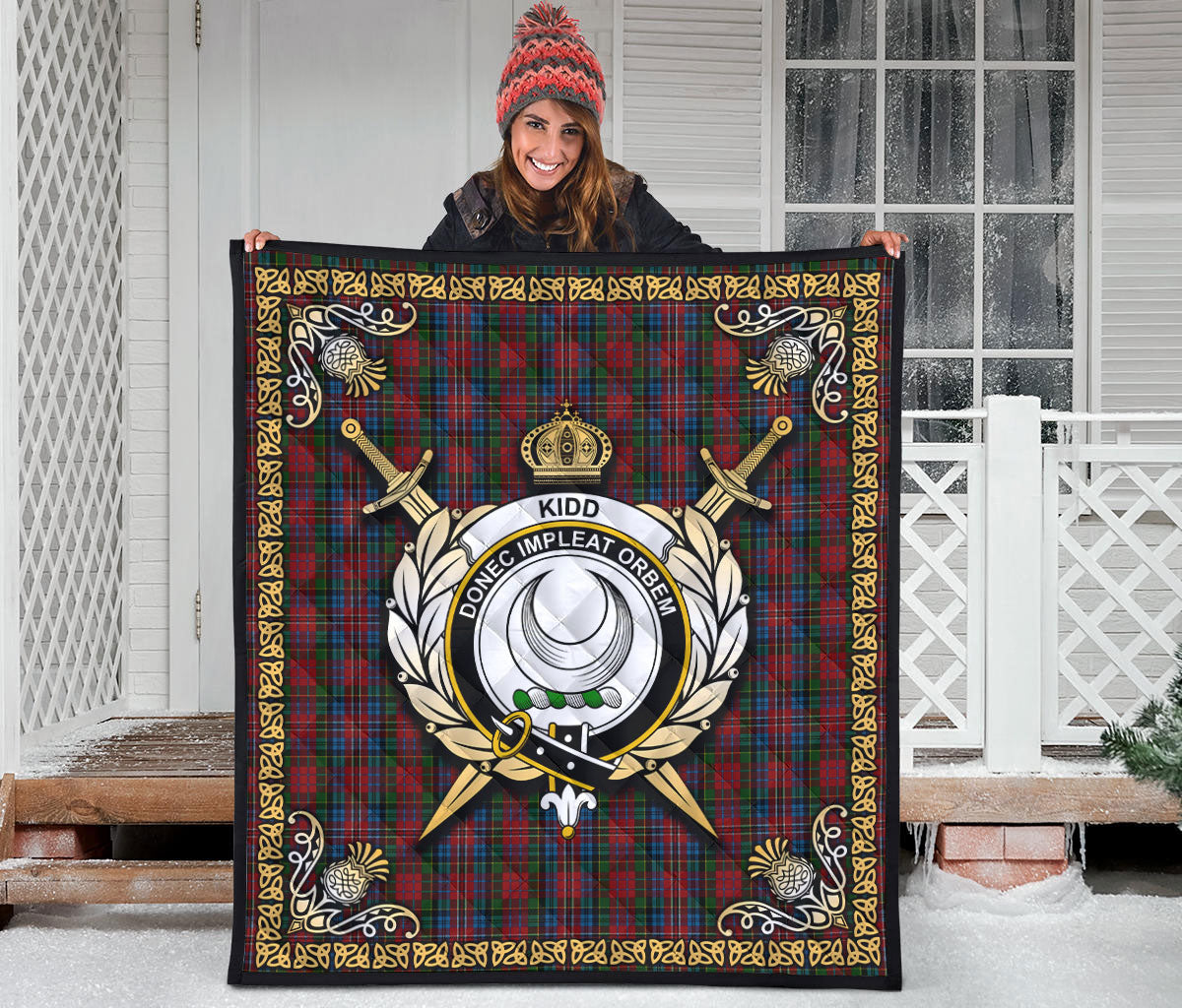 Kidd Tartan Crest Premium Quilt - Celtic Thistle Style