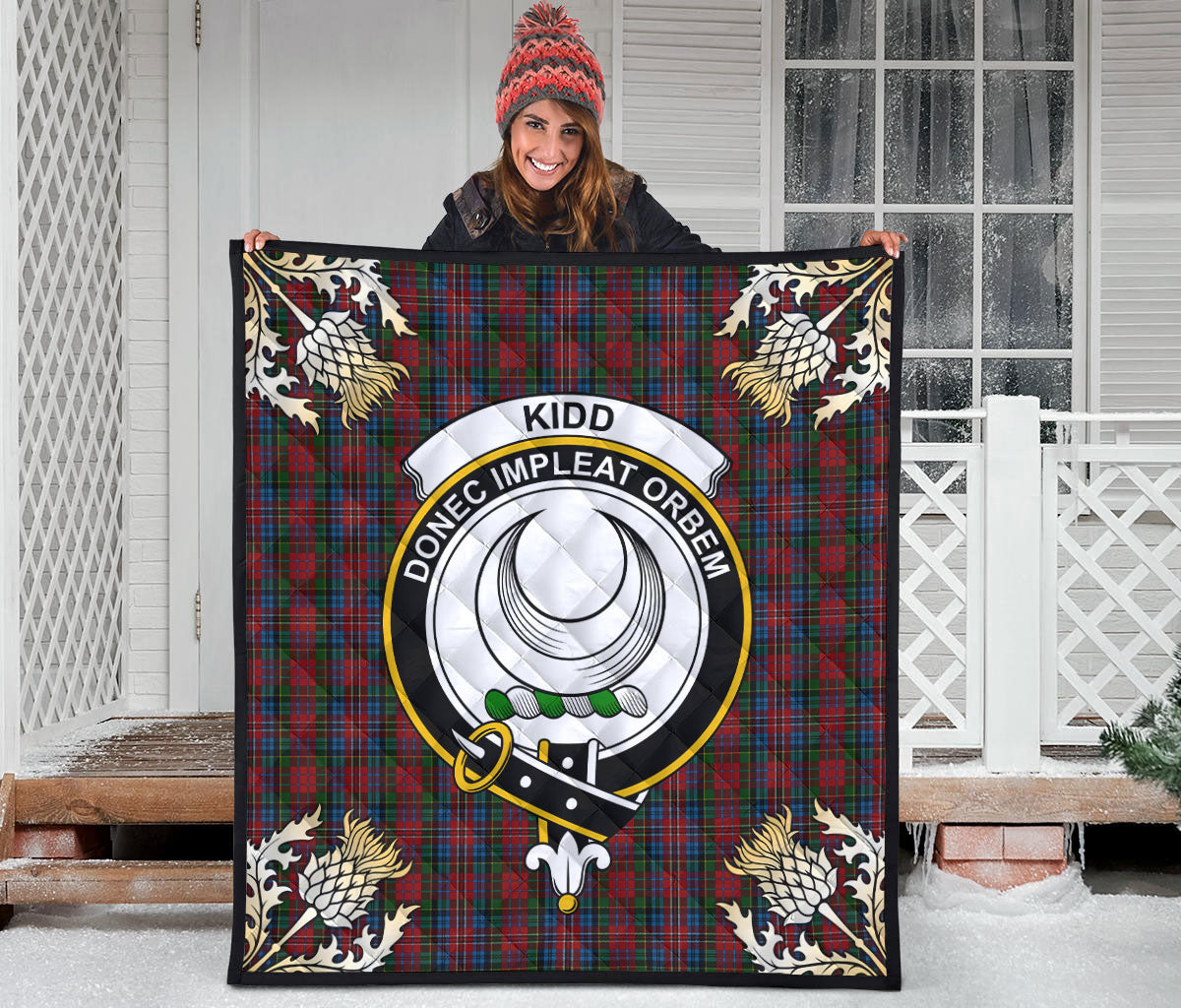 Kidd Tartan Crest Premium Quilt - Gold Thistle Style