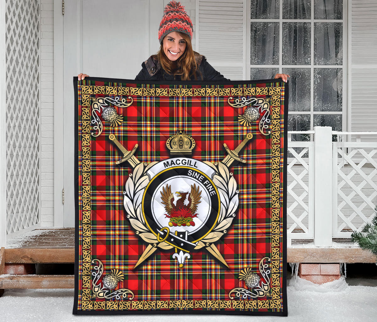 MacGill Modern Tartan Crest Premium Quilt - Celtic Thistle Style