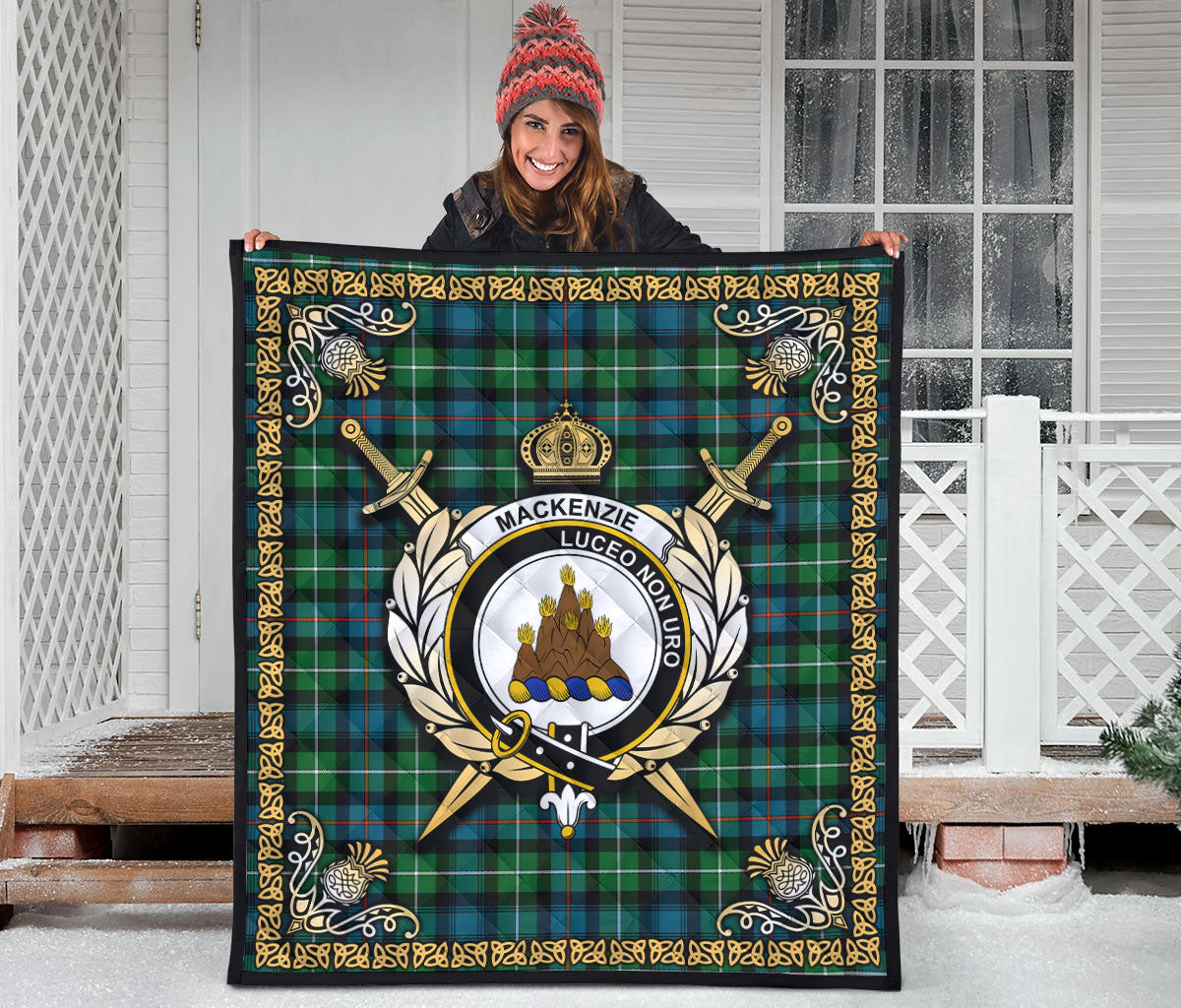 MacKenzie Ancient Tartan Crest Premium Quilt - Celtic Thistle Style