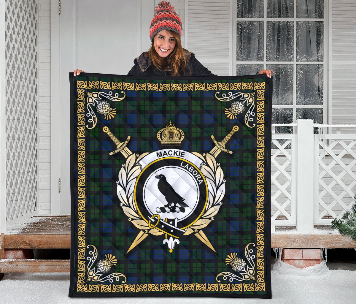 MacKie Tartan Crest Premium Quilt - Celtic Thistle Style
