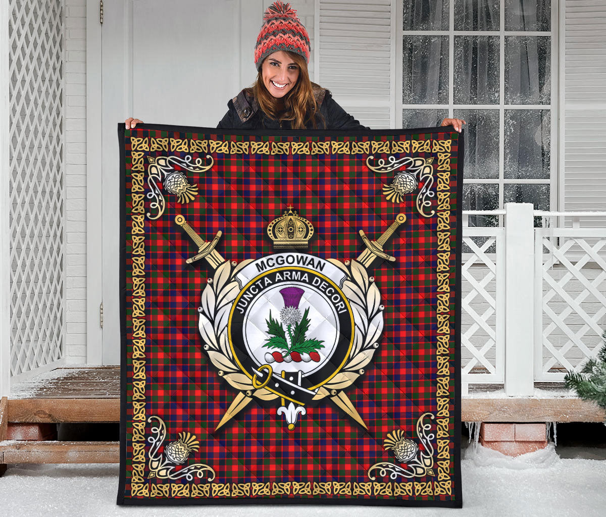 McGowan Tartan Crest Premium Quilt - Celtic Thistle Style