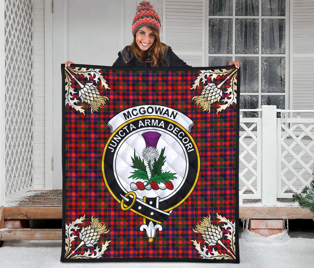 McGowan Tartan Crest Premium Quilt - Gold Thistle Style