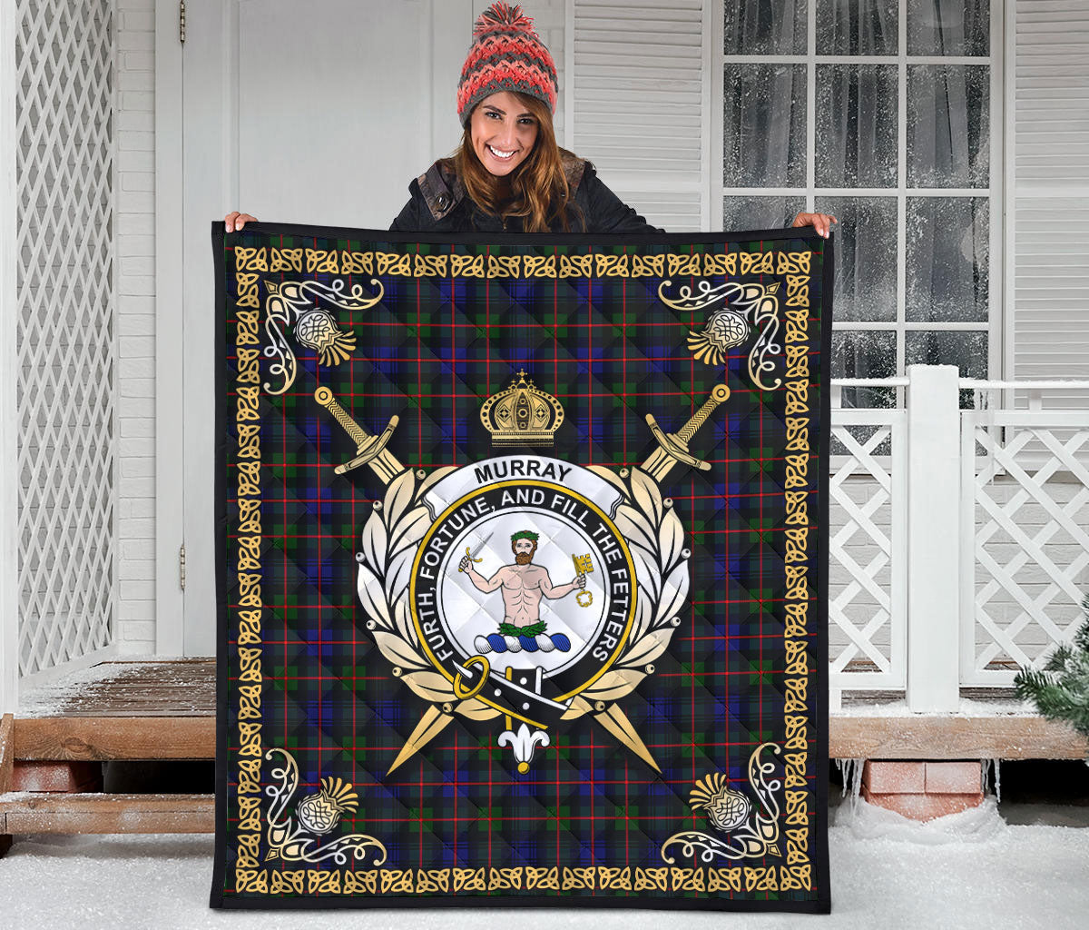 Murray of Atholl Modern Tartan Crest Premium Quilt - Celtic Thistle Style