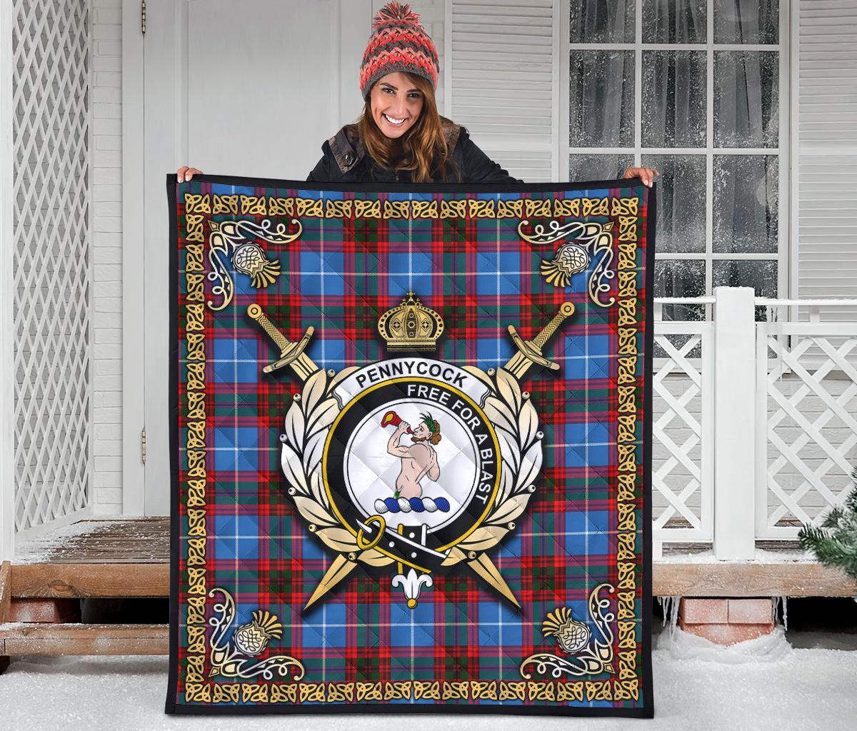 Pennycook Tartan Crest Premium Quilt - Celtic Thistle Style