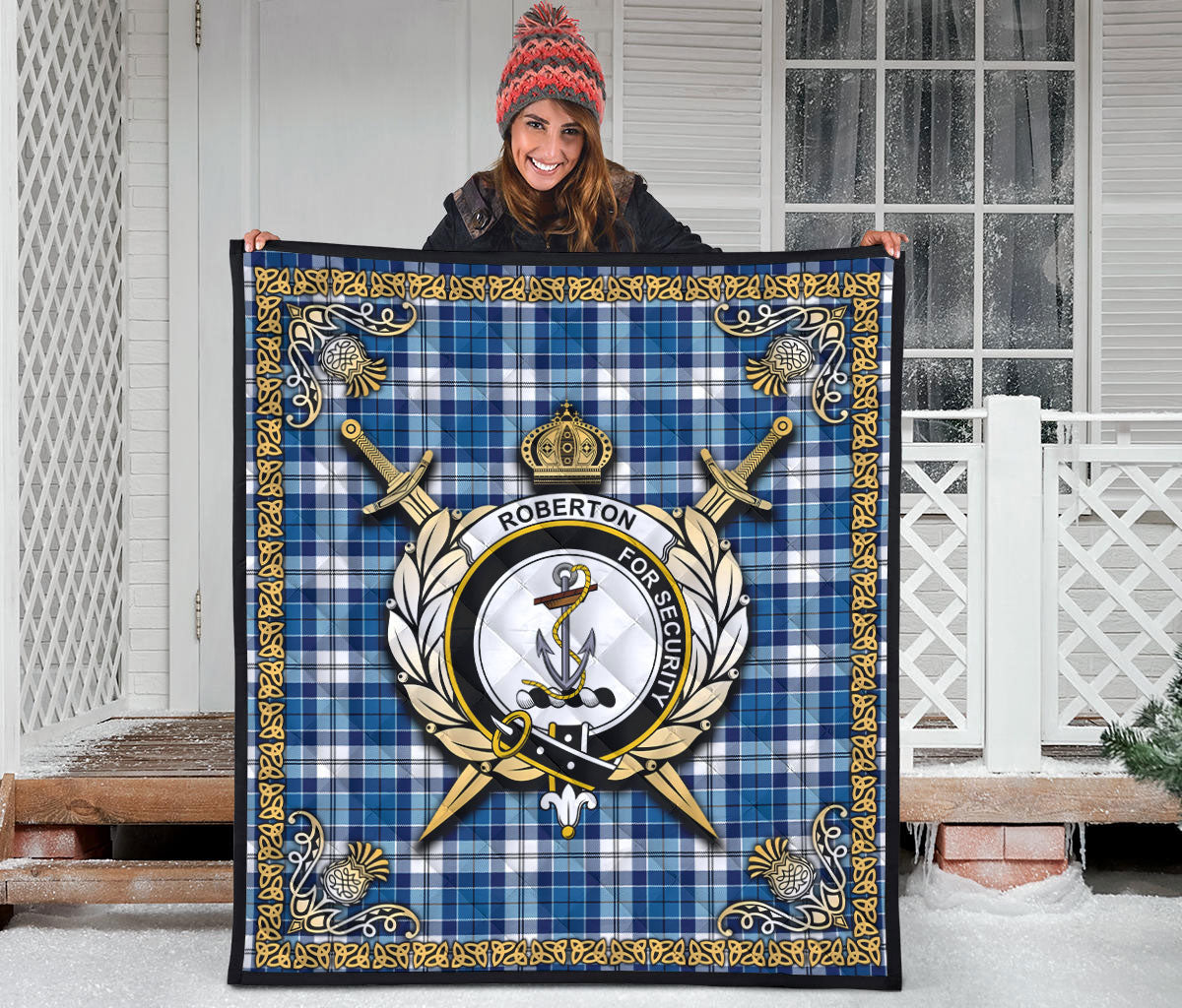 Roberton Tartan Crest Premium Quilt - Celtic Thistle Style