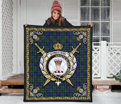 Robertson Hunting Modern Tartan Crest Premium Quilt - Celtic Thistle Style