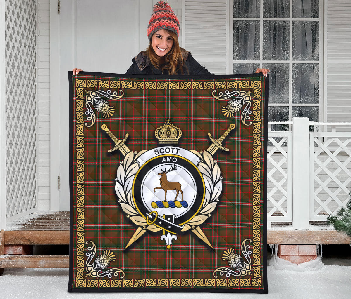 Scott Brown Modern Tartan Crest Premium Quilt - Celtic Thistle Style