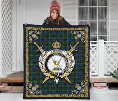 Stewart Hunting Modern Tartan Crest Premium Quilt - Celtic Thistle Style