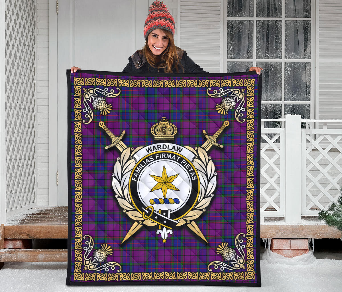 Wardlaw Modern Tartan Crest Premium Quilt - Celtic Thistle Style