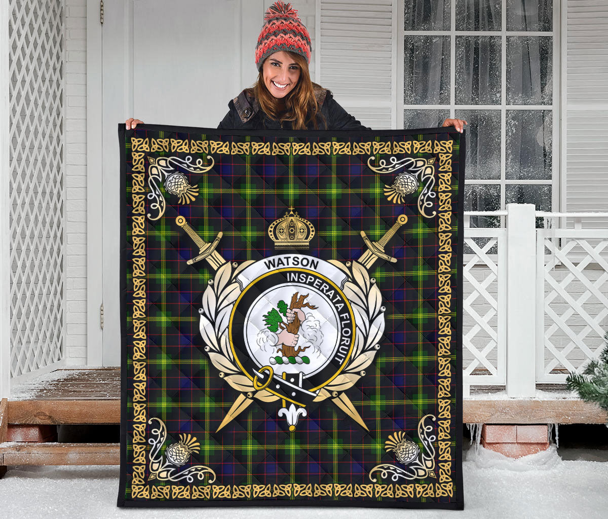 Watson Modern Tartan Crest Premium Quilt - Celtic Thistle Style