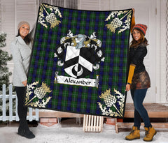 Alexander Tartan Crest Premium Quilt - Gold Thistle Style