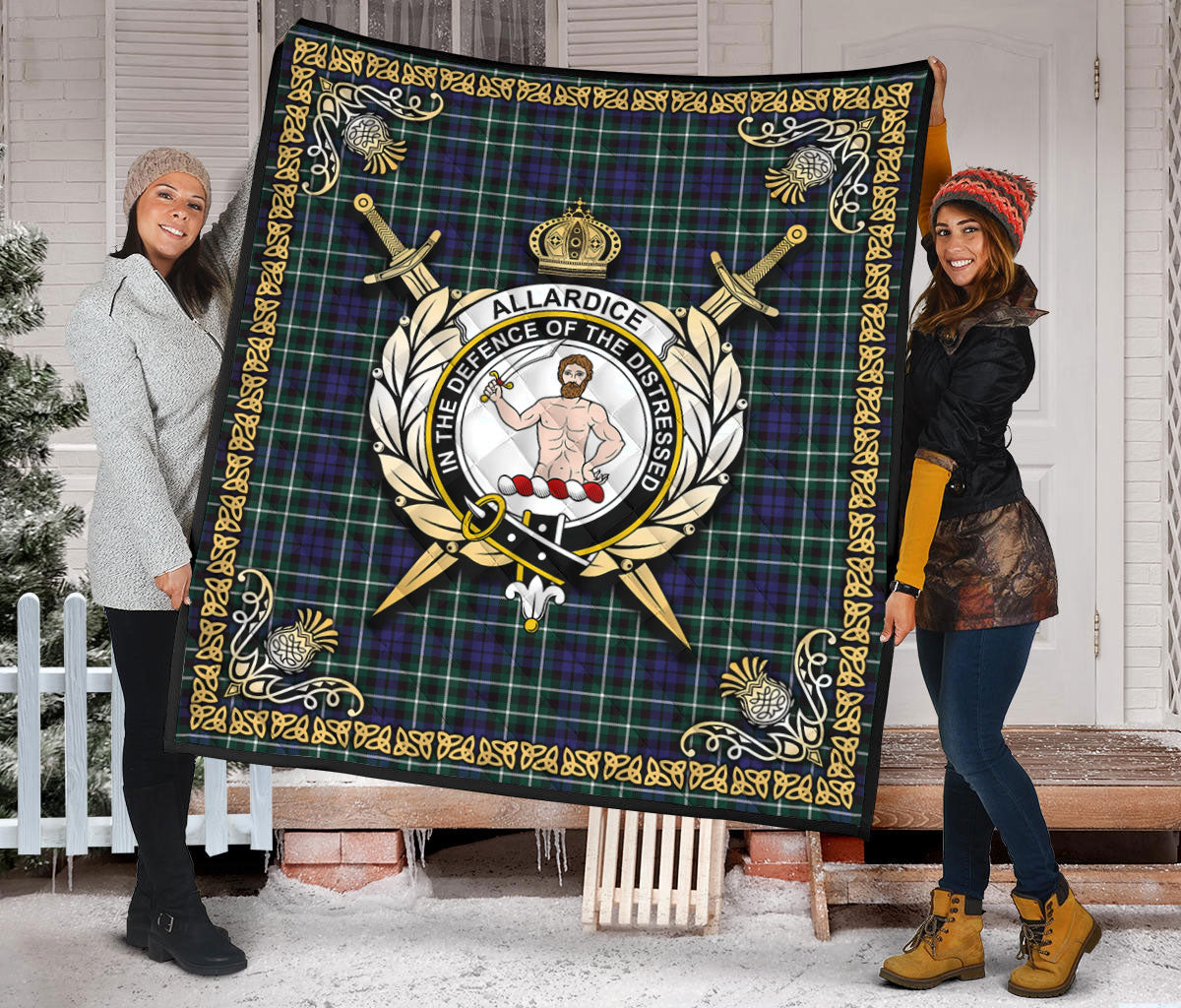 Allardice Tartan Crest Premium Quilt - Celtic Thistle Style