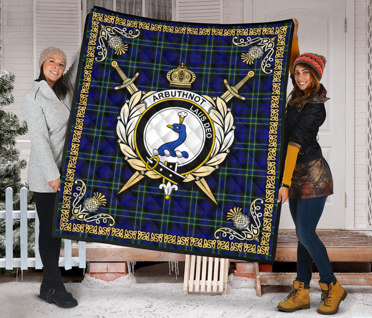 Arbuthnot Modern Tartan Crest Premium Quilt - Celtic Thistle Style