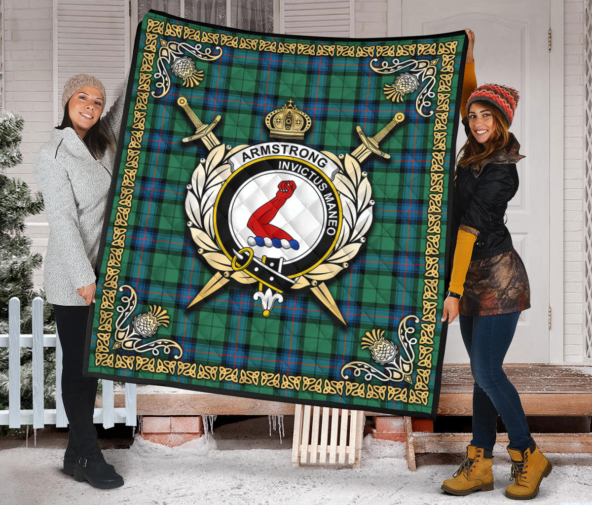 Armstrong Ancient Tartan Crest Premium Quilt - Celtic Thistle Style