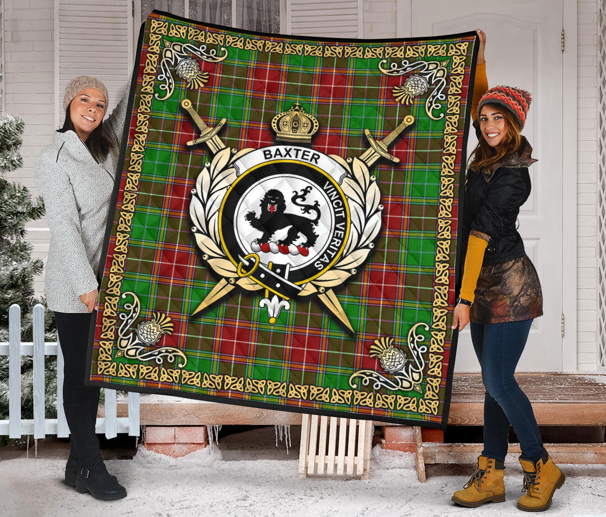 Baxter Modern Tartan Crest Premium Quilt - Celtic Thistle Style