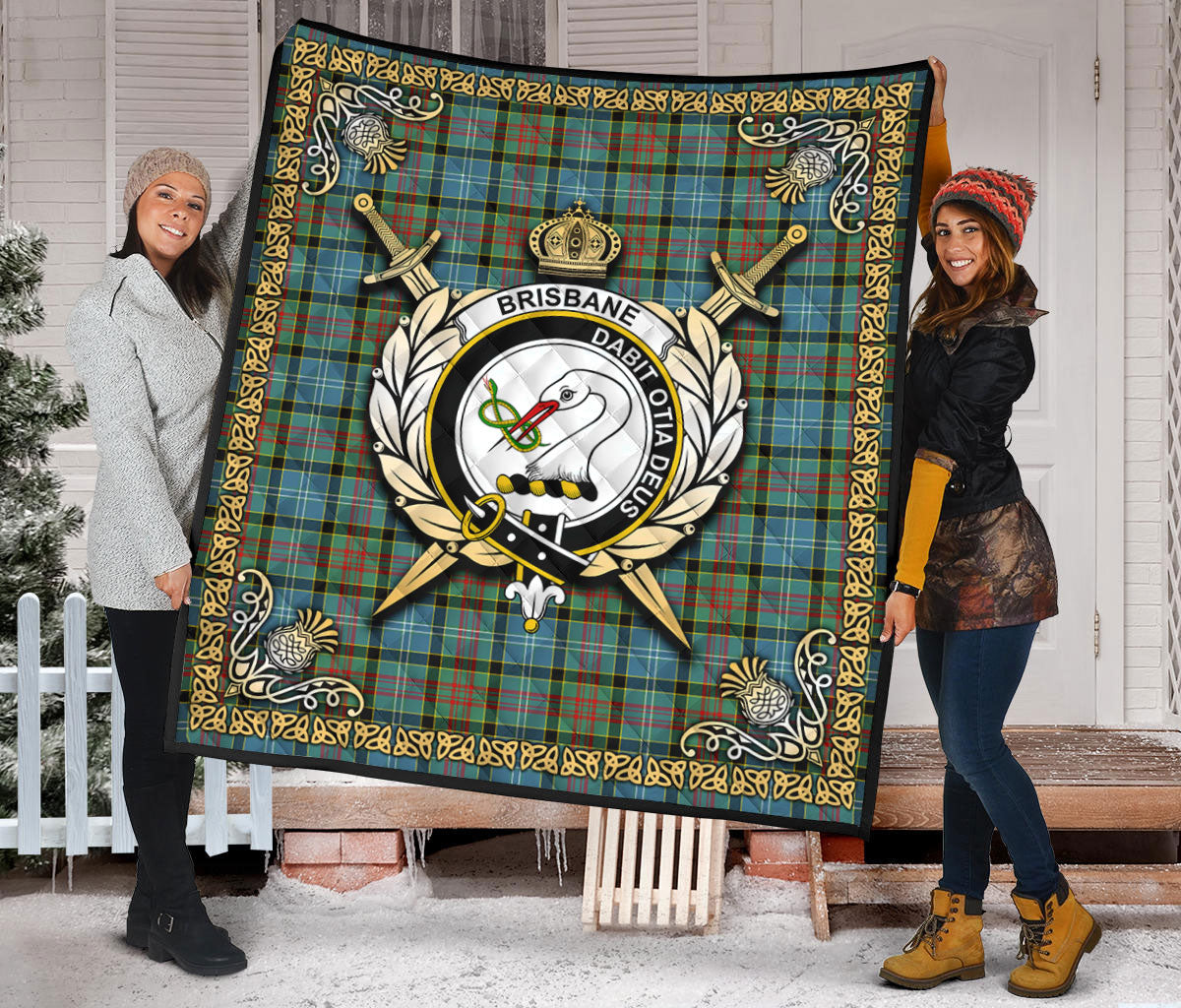 Brisbane Tartan Crest Premium Quilt - Celtic Thistle Style