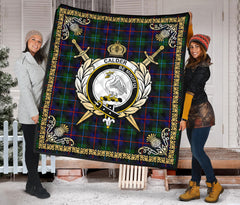 Calder (Calder-Campbell) Tartan Crest Premium Quilt - Celtic Thistle Style