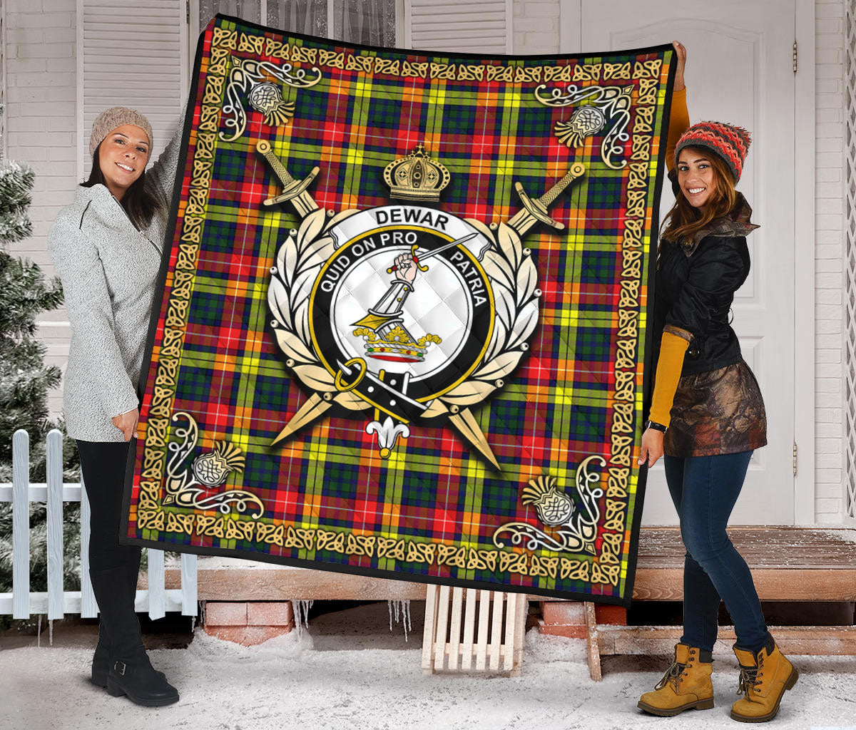 Dewar Tartan Crest Premium Quilt - Celtic Thistle Style