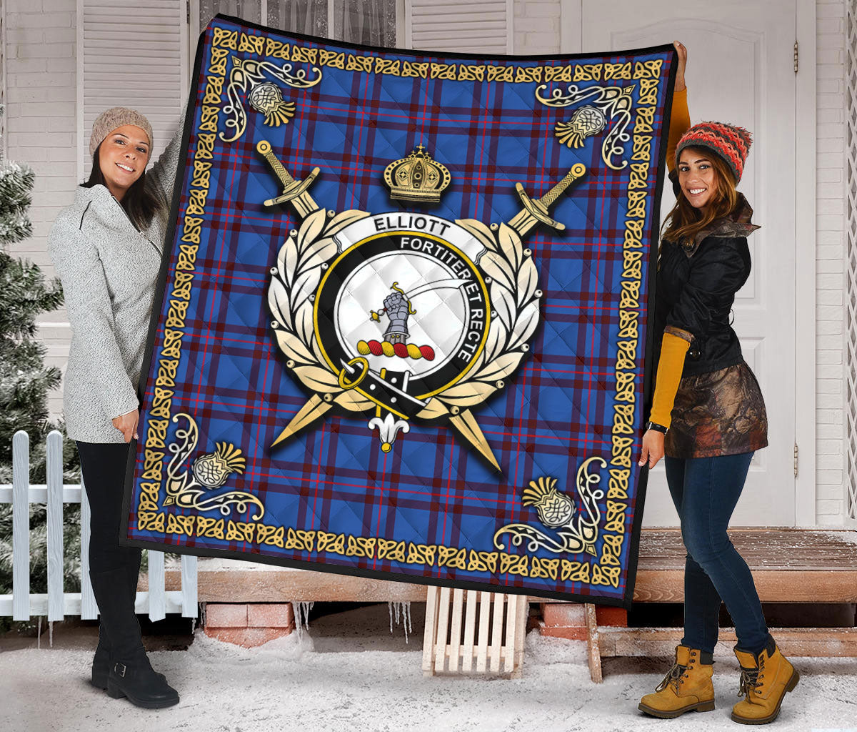 Elliott Modern Tartan Crest Premium Quilt - Celtic Thistle Style