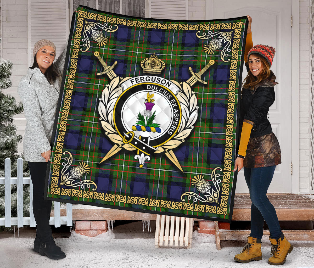 Ferguson Tartan Crest Premium Quilt - Celtic Thistle Style
