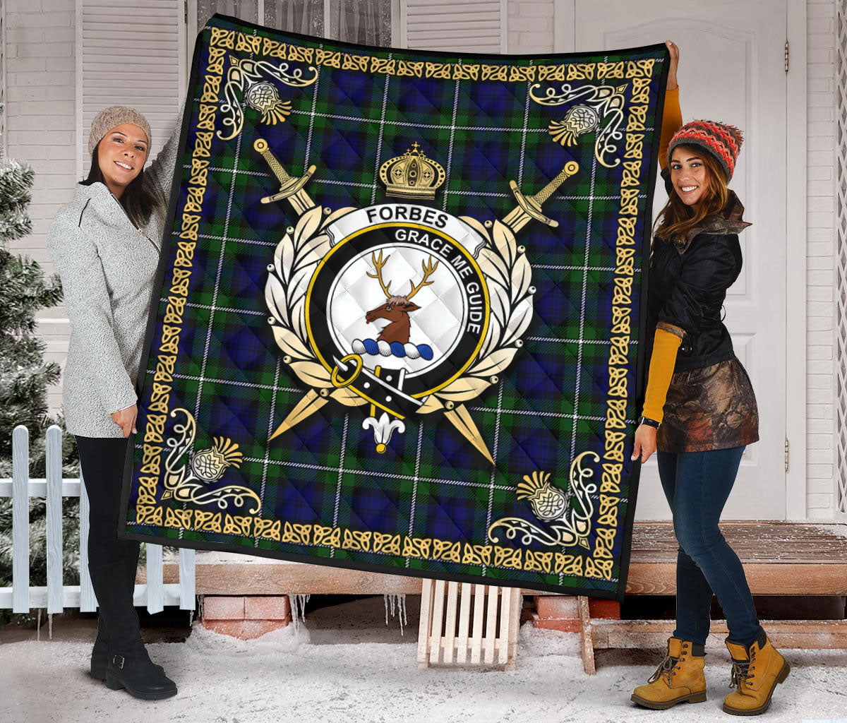 Forbes Modern Tartan Crest Premium Quilt - Celtic Thistle Style