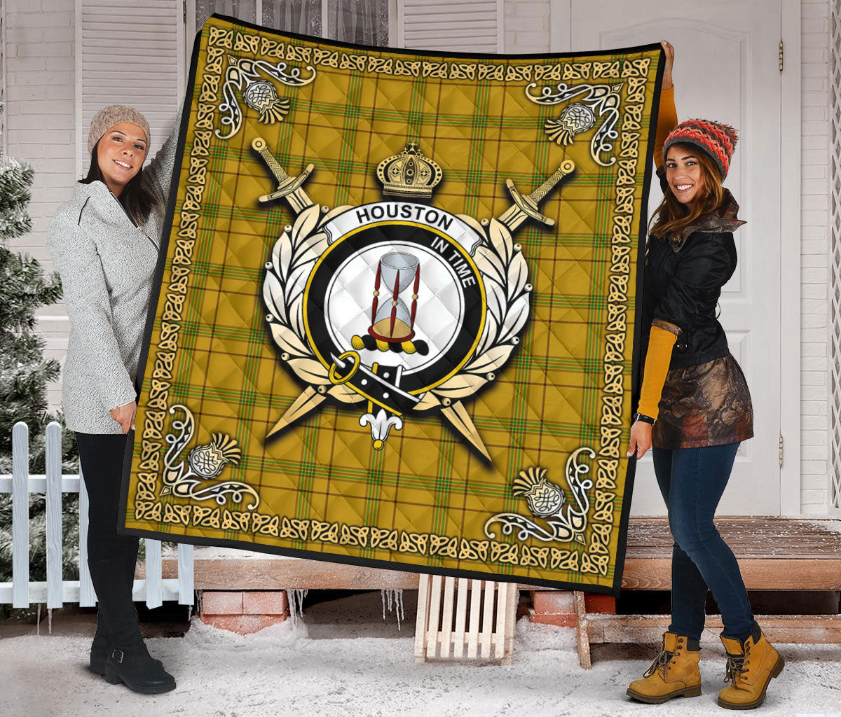 Houston Tartan Crest Premium Quilt - Celtic Thistle Style