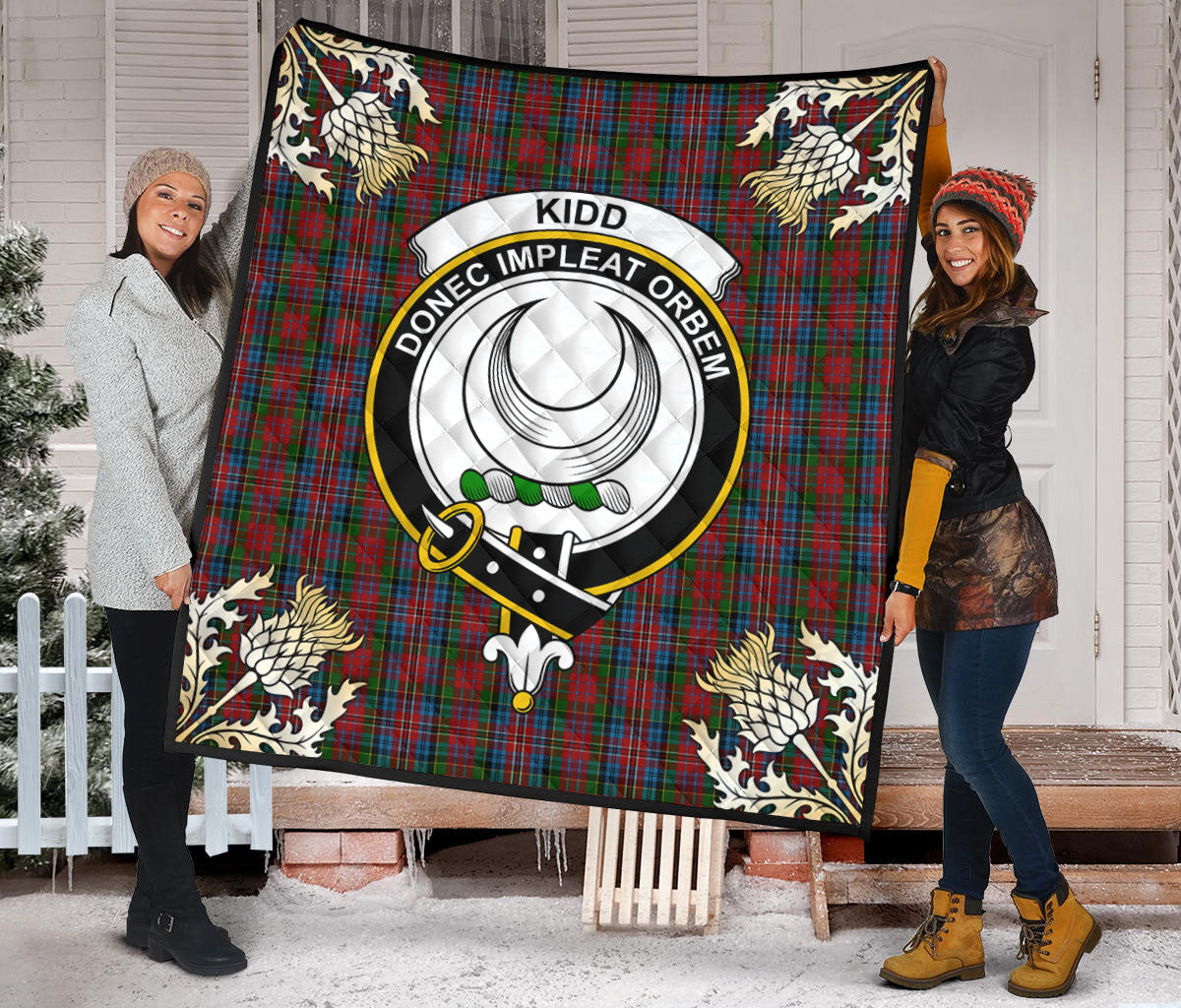 Kidd Tartan Crest Premium Quilt - Gold Thistle Style