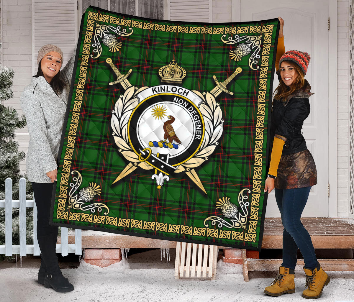 Kinloch Tartan Crest Premium Quilt - Celtic Thistle Style