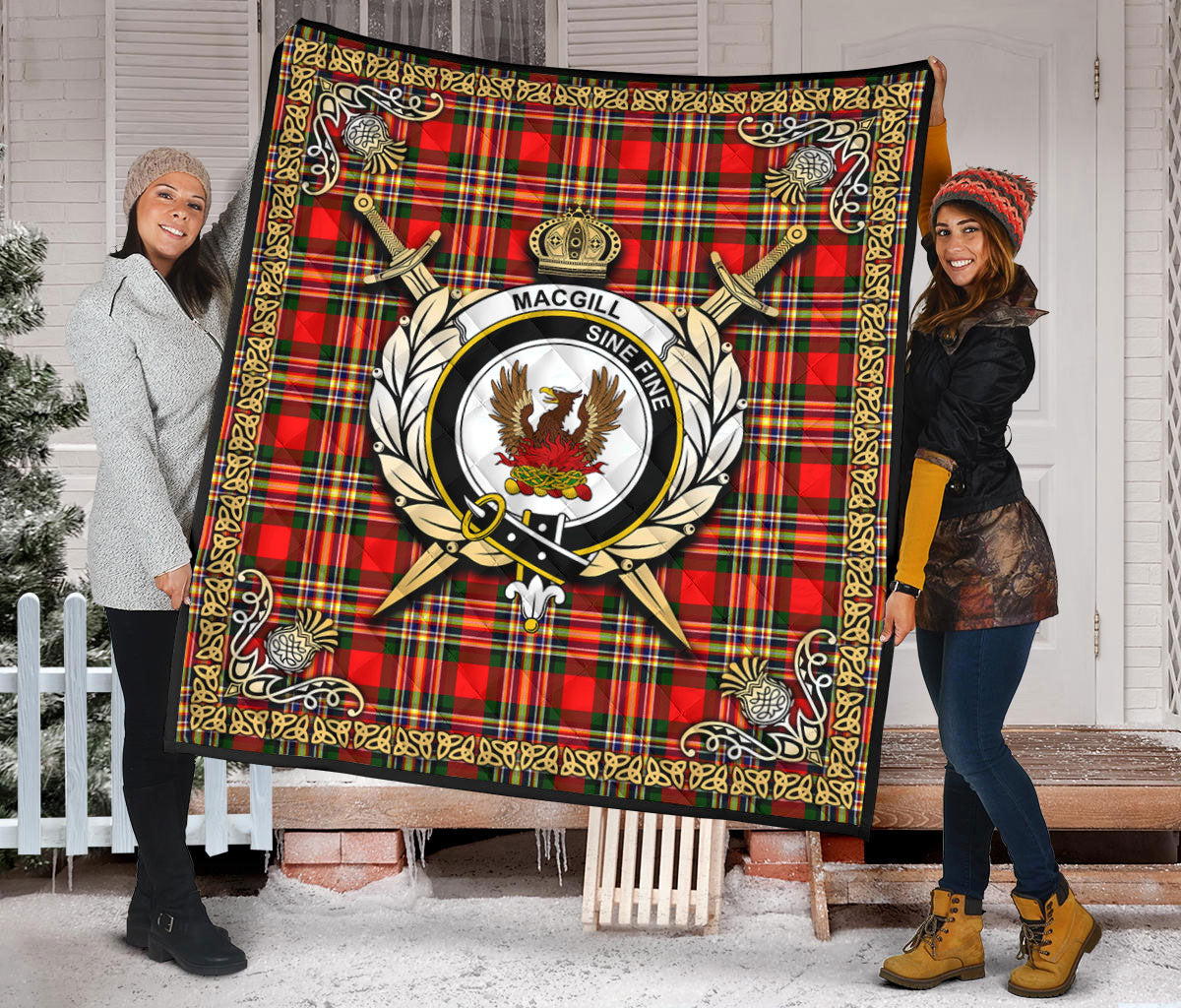 MacGill Modern Tartan Crest Premium Quilt - Celtic Thistle Style